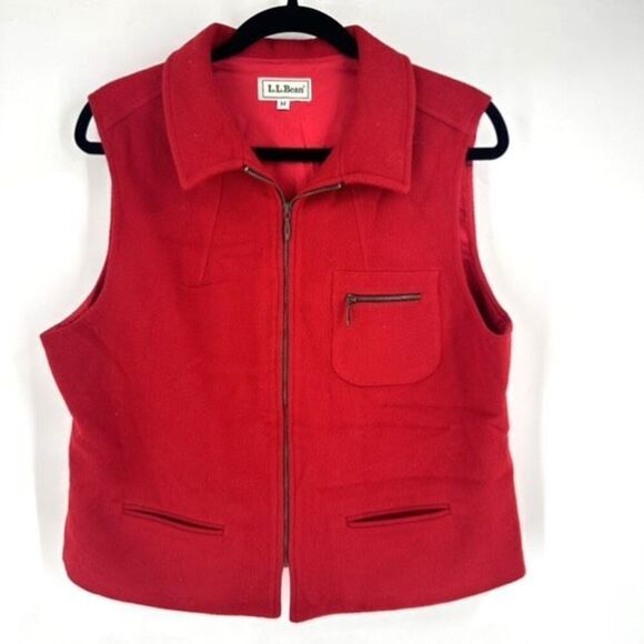 Vintage 90s L.L. Bean Women's Wool Blend Sleeveless Zip Up Vest Red Size Medium - Picture 1 of 11